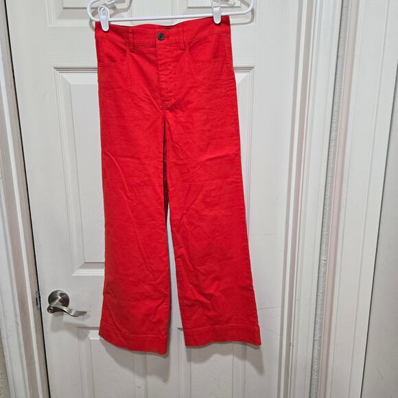 J.Crew Red Wide Leg Crop Pants Linen Blend High Rise 25 - Picture 5 of 11